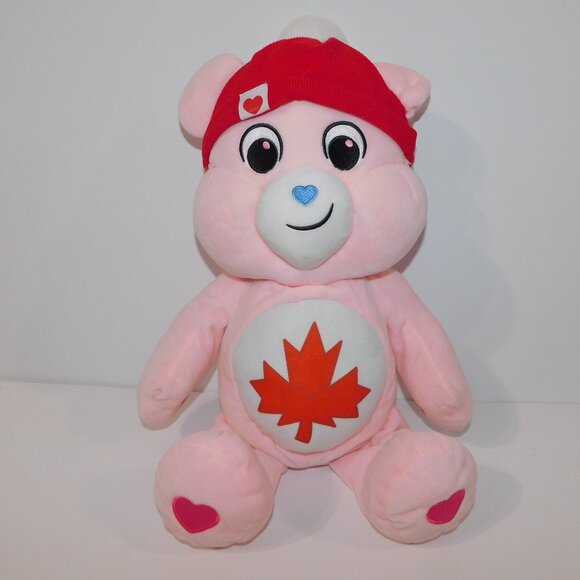 2023 Care Bears Large 20" Plush TRUE NORTH Stuffed Canada Maple Leaf Bear Pink - Picture 1 of 6